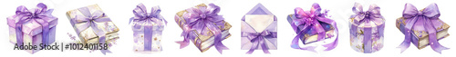 Watercolor purple coquette gift png cut out element set photo