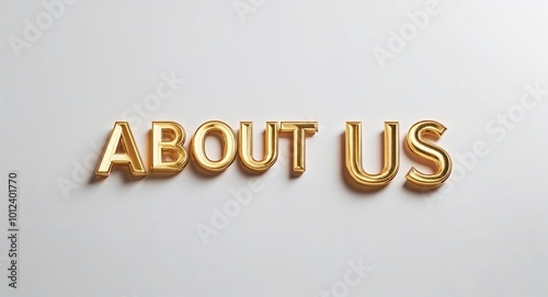 about us word lettering gold hue elegant concept on plain white background