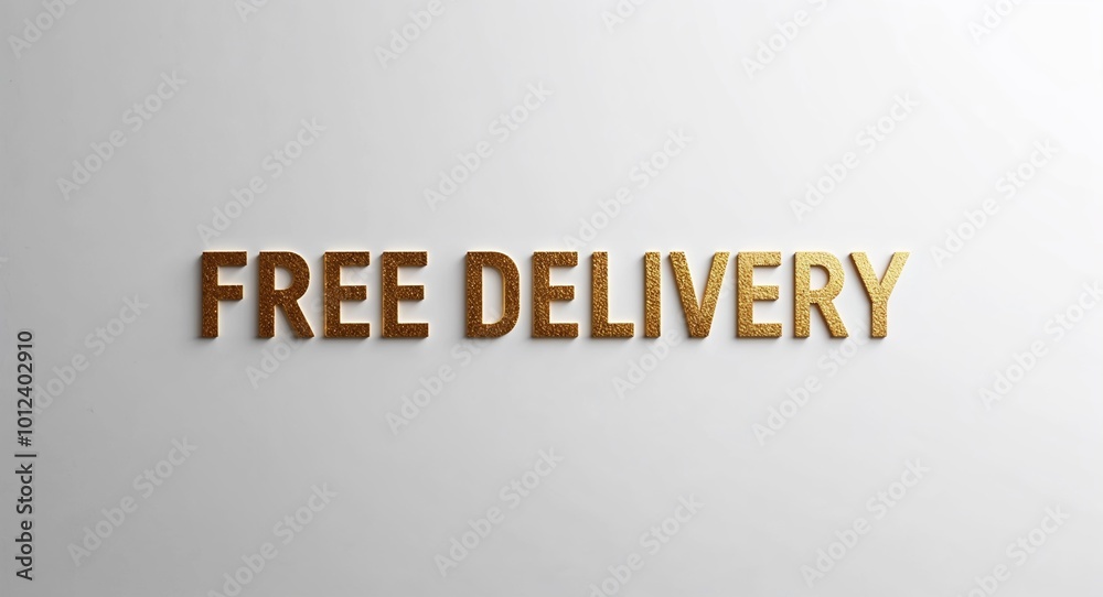 Free delivery word lettering gold hue elegant concept on plain white background Free delivery word lettering gold hue elegant concept on plain white background