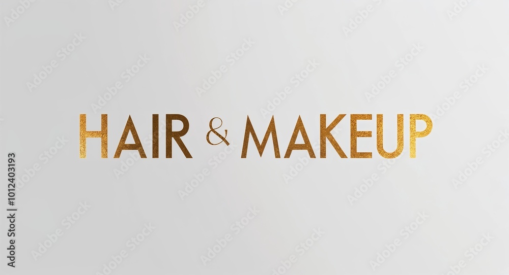 Obraz premium Hair and makeup word lettering gold hue elegant concept on plain white background