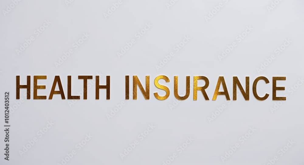 Obraz premium health insurance word lettering gold hue elegant concept on plain white background