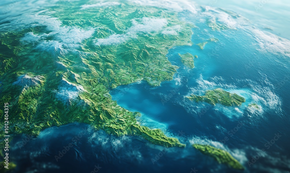 Fototapeta premium Aerial View of the Greek Coastline and Islands
