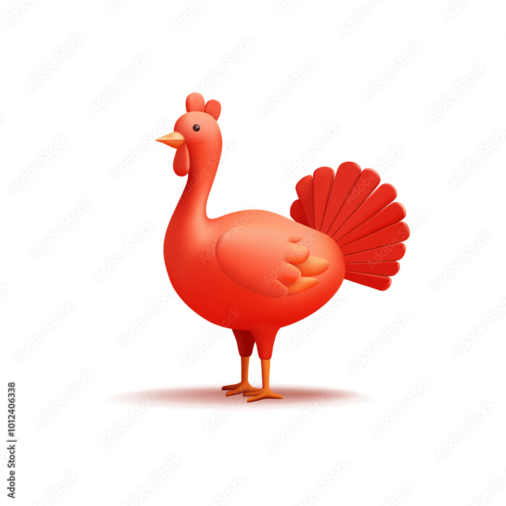 Orange stylized turkey bird, 3D. Domestic bird for advertising and design concepts. Cartoon character on a white background. Vector illustration. Orange stylized turkey bird, 3D. Domestic bird for advertising and design concepts. Cartoon character on a white background. Vector illustration.