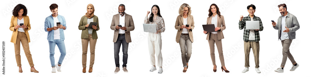 Business people using digital device png cut out element set Business people using digital device png cut out element set