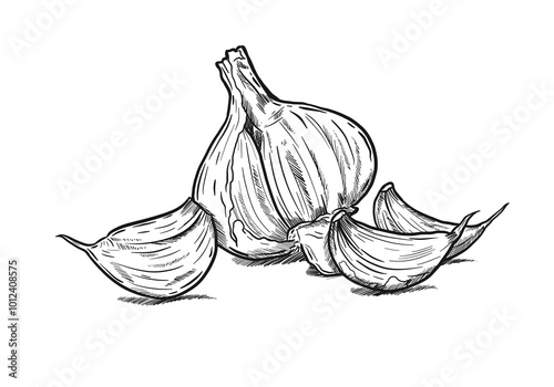 Freehand illustration of  garlic isolated on white.