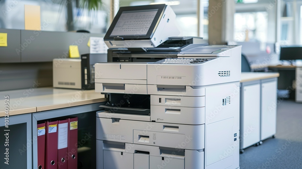Multifunction Office Copier and Printer in a Workspace
