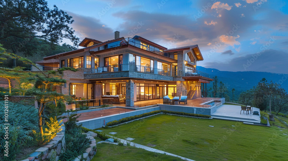 Night view of villa in india