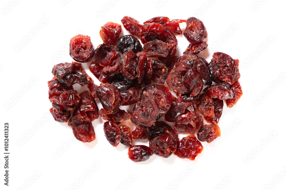 top view dry cranberries on a white background top view dry cranberries on a white background