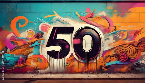 graffiti on a wall with the number 50