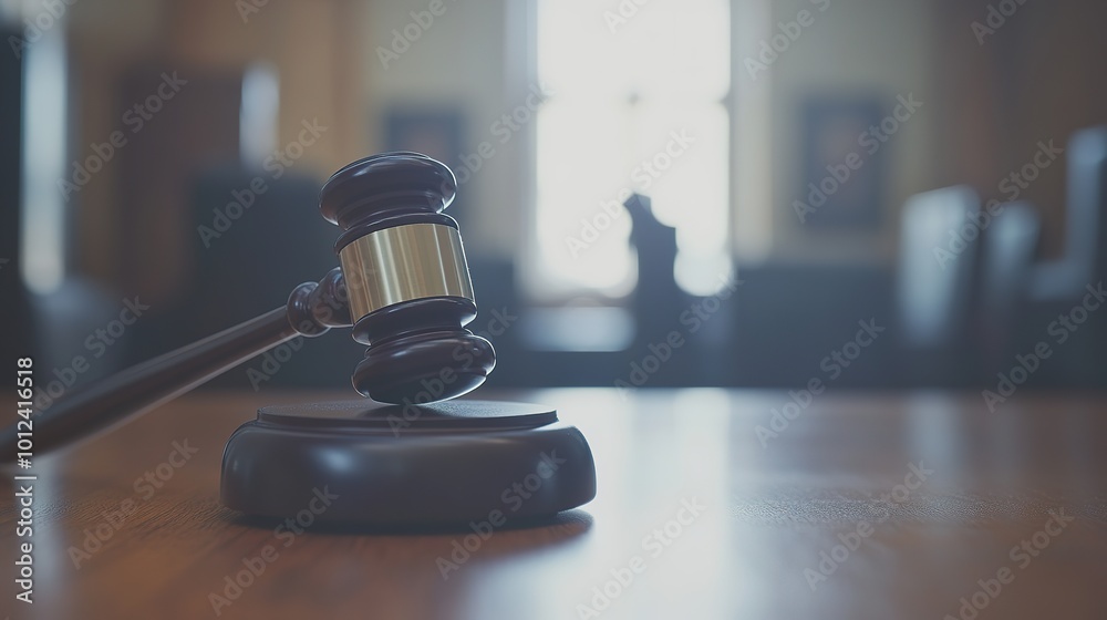 Close-up of a gavel on a wooden desk, symbolizing authority and importance of election rules, with copy space for text or design. Close-up of a gavel on a wooden desk, symbolizing authority and importance of election rules, with copy space for text or design.