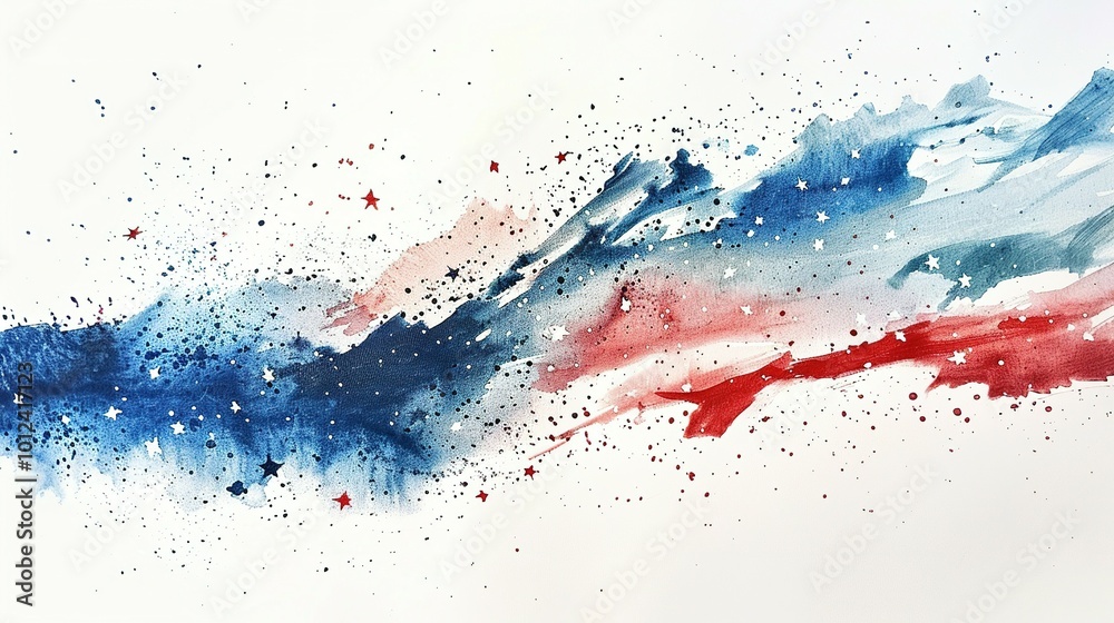 Watercolor Abstract Painting with Red and Blue Splashes and Stars Watercolor Abstract Painting with Red and Blue Splashes and Stars