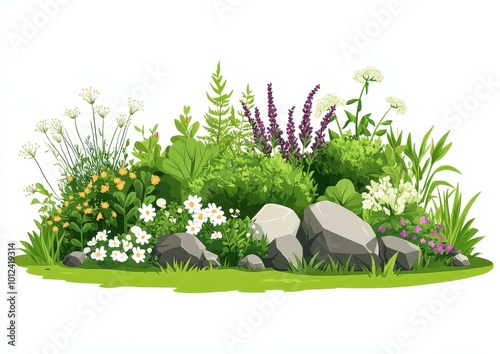 Serene EcoGarden Illustration in Muted Tones A Sustainable Design Concept for Modern Living Spaces and Nature Lovers photo