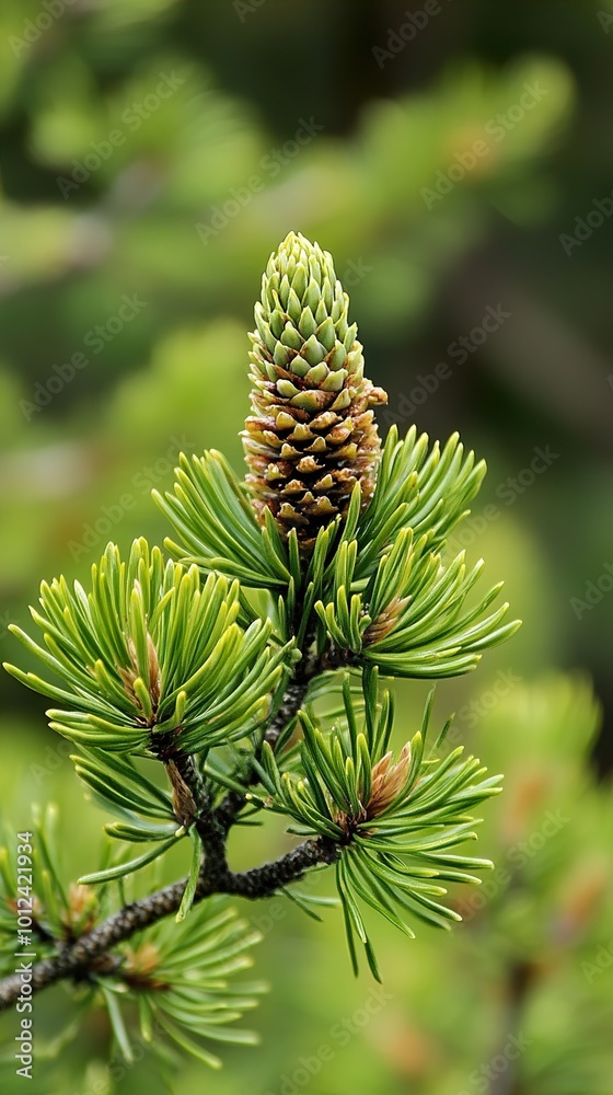 Close Up of a Pine Cone on a Branch
