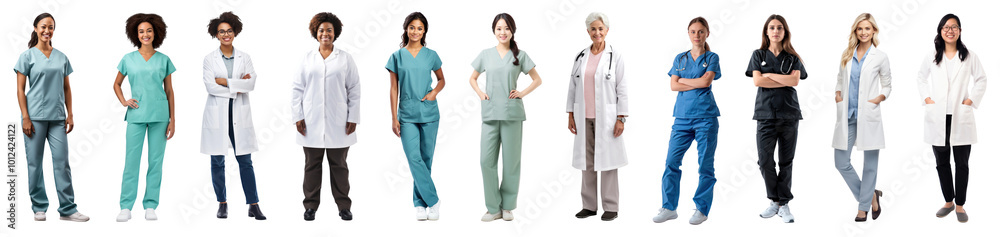 Diverse healthcare woman full body png cut out element set Diverse healthcare woman full body png cut out element set