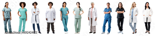 Diverse healthcare woman full body png cut out element set