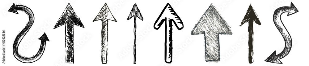 Hand drawn arrow doodle png cut out element set