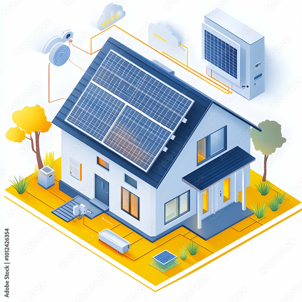 Illustration: Solar Panel Home Energy System - Renewable Energy