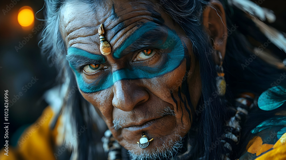 Intriguing Portrait of a Man with Blue Face Paint Intriguing Portrait of a Man with Blue Face Paint