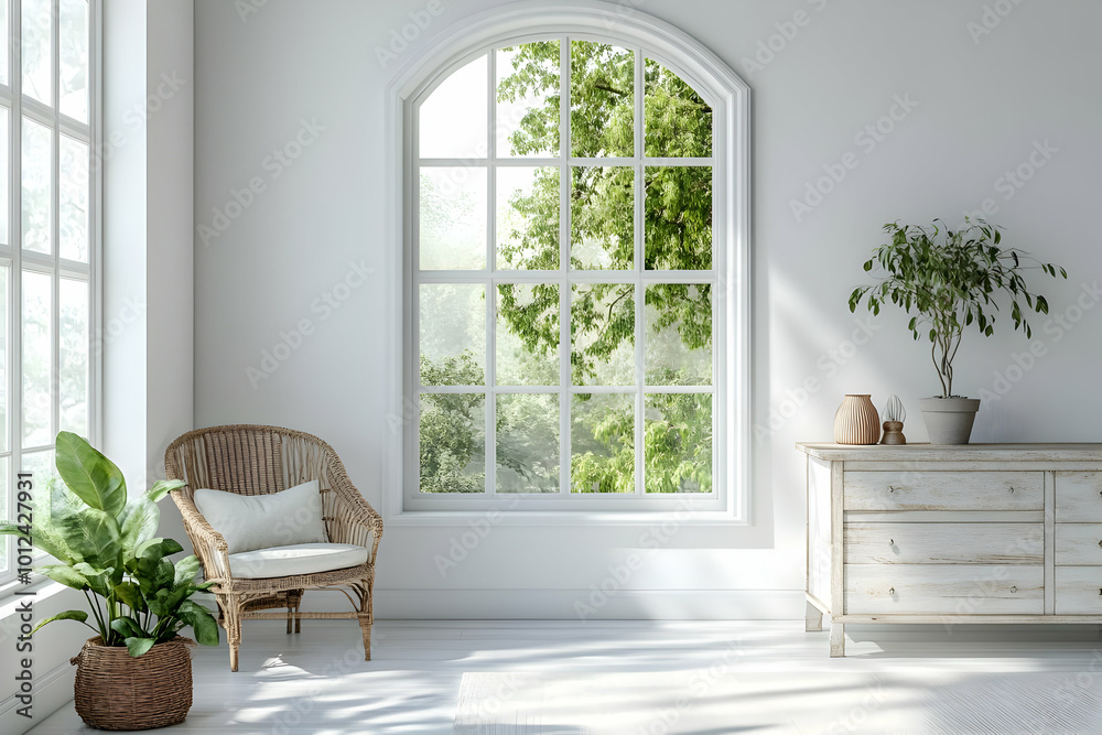 Illustration of White Room with Large Window and Green Tree Illustration of White Room with Large Window and Green Tree