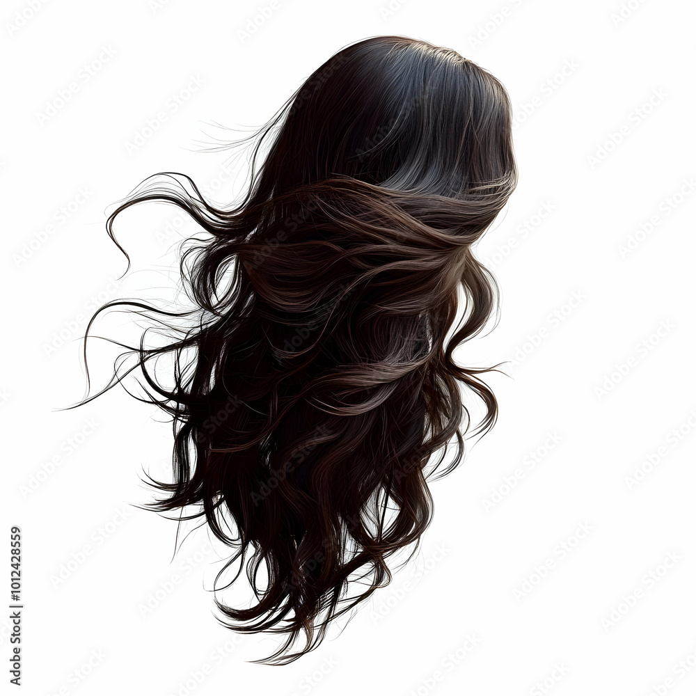 3D Illustration of Flowing Long Black Hair