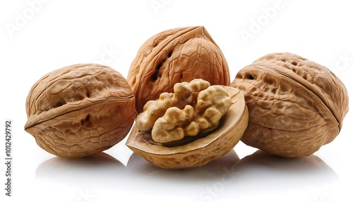 Close-up of textured whole walnuts displaying natural patterns and vivid details. Generative AI