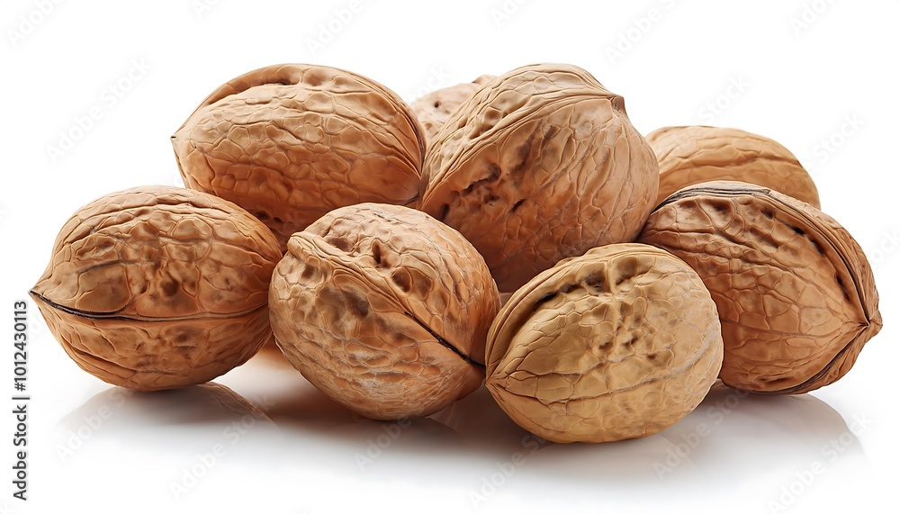 A close-up view of whole walnuts highlighting their textured shells in natural detail. Generative AI A close-up view of whole walnuts highlighting their textured shells in natural detail. Generative AI