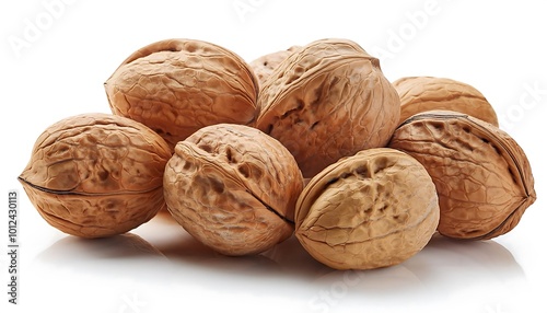 A close-up view of whole walnuts highlighting their textured shells in natural detail. Generative AI