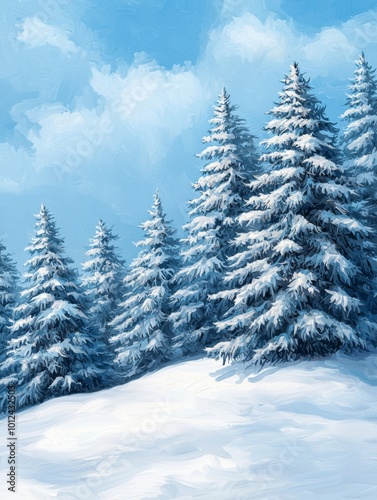 Snow-Covered Pine Trees on a High Mountain