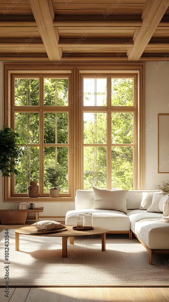 Modern Living Room Illustration - Bright, Airy Space with Natural Light Modern Living Room Illustration - Bright, Airy Space with Natural Light