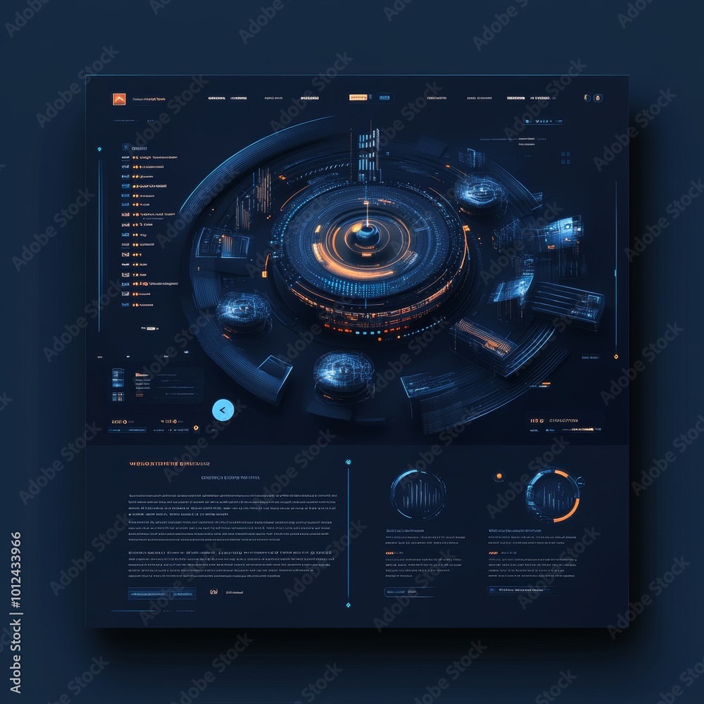 Fototapeta premium Futuristic Digital Interface Design with 3D Elements and Data Visualization
