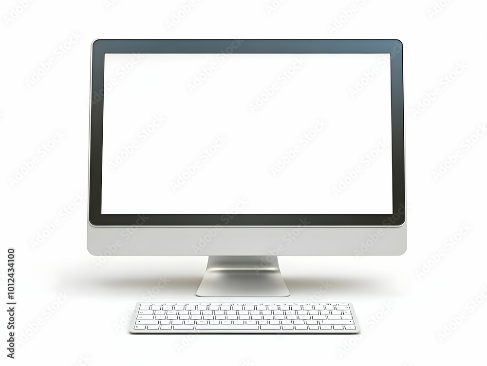 3D Desktop Computer with Blank White Screen 3D Desktop Computer with Blank White Screen