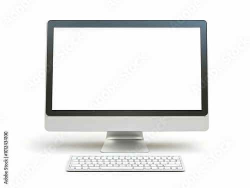 3D Desktop Computer with Blank White Screen