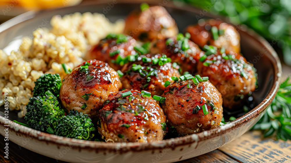 Grilled meatballs and roasted vegetables with fresh herbs Grilled meatballs and roasted vegetables with fresh herbs