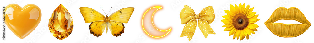 Yellow aesthetic object png cut out element set Yellow aesthetic object png cut out element set