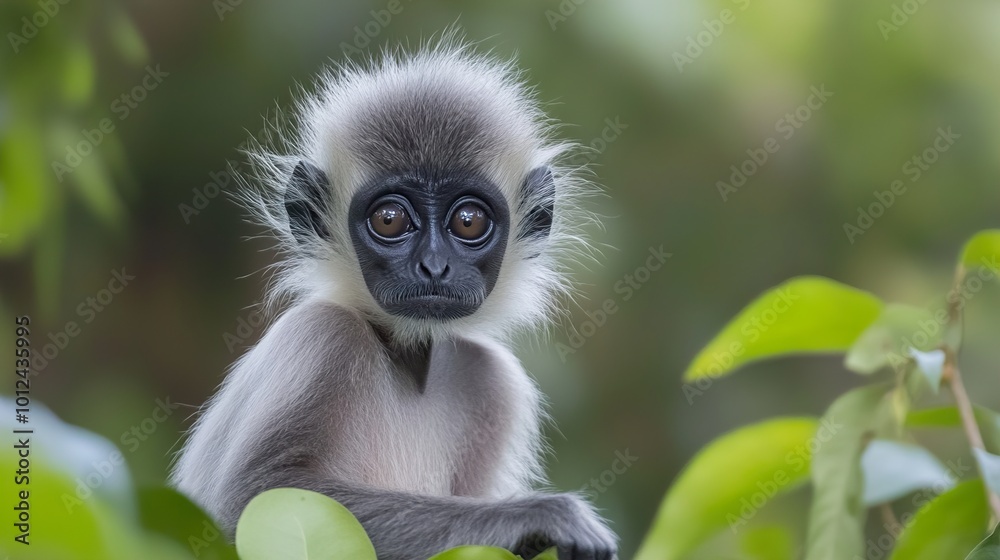 Curious Monkey Portrait in Lush Green Foliage Curious Monkey Portrait in Lush Green Foliage
