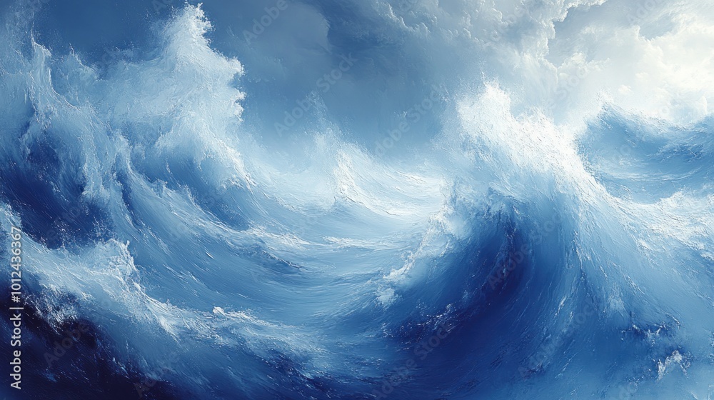 Naklejka premium Abstract digital art depicting a swirling, turbulent sea of blue and white clouds.