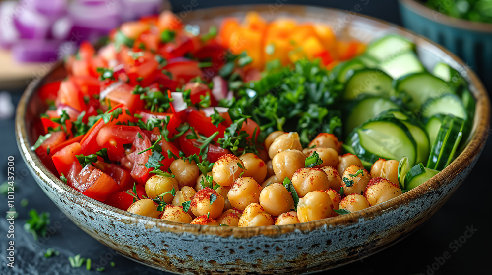 Fresh Mediterranean chickpea salad with tomatoes and herbs Fresh Mediterranean chickpea salad with tomatoes and herbs