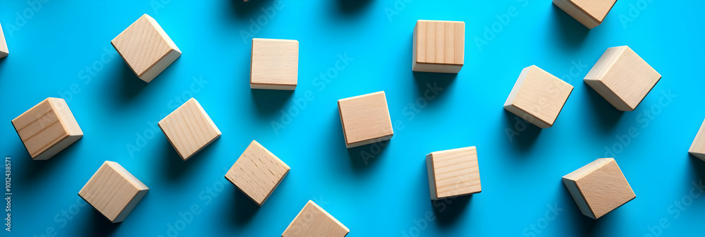 Wooden Cubes on Blue Background - Photo