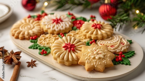 Beautifully Decorated Holiday Cookies on a Platter