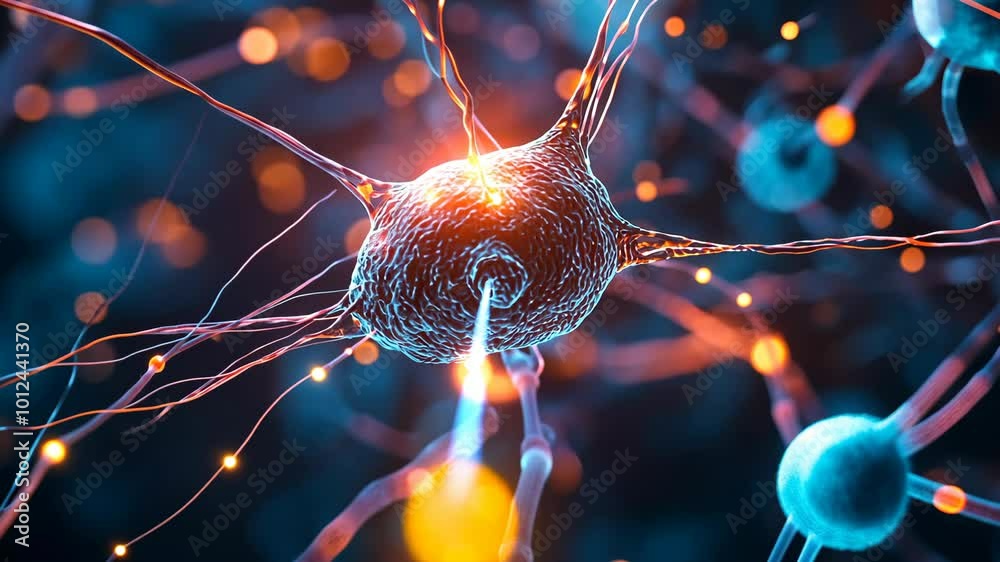 A digital rendering of a neuron, showing the intricate network of dendrites and axons that connect nerve cells in the brain