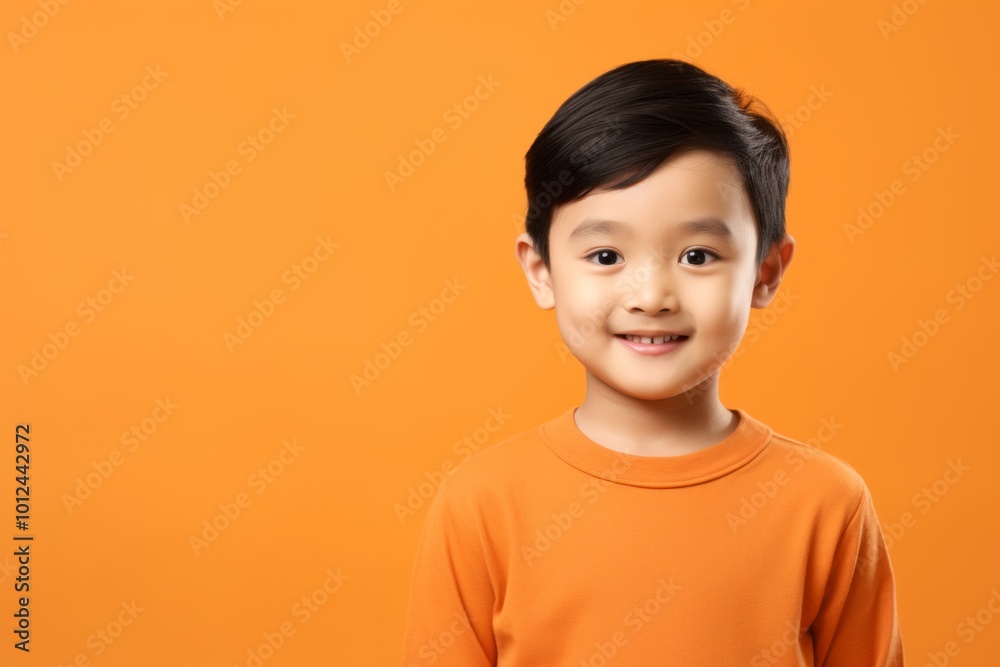 smiling little asian boy in orange t-shirt over orange background smiling little asian boy in orange t-shirt over orange background