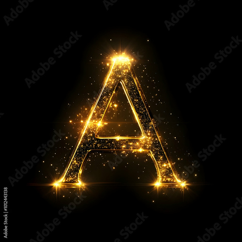 Sparkling Golden Letter A Illustration on Black Background
