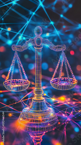abstract representation of intersection of AI with law and ethics principles