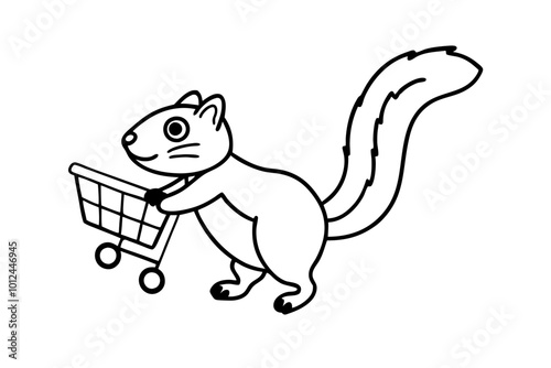 Squirrel doing shopping with cart on vector illustration  photo