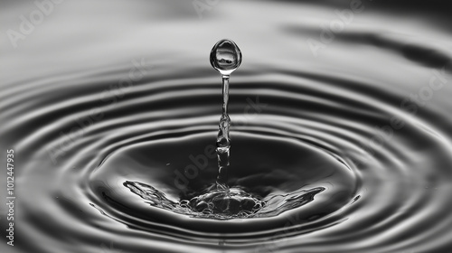 Ripple Drop: Water Impact Creating Waves Raindrop Splashing on Water Surface with Ripples and Bubbles in Motion, symbolizing the ripple effect of small actions.