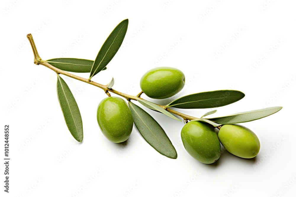 Olives. A white background with a green olive branch. Olives. A white background with a green olive branch.