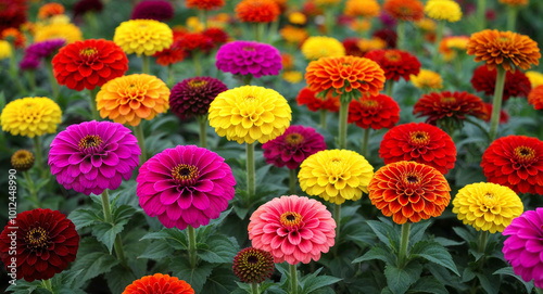 Colorful zinnia flowers background