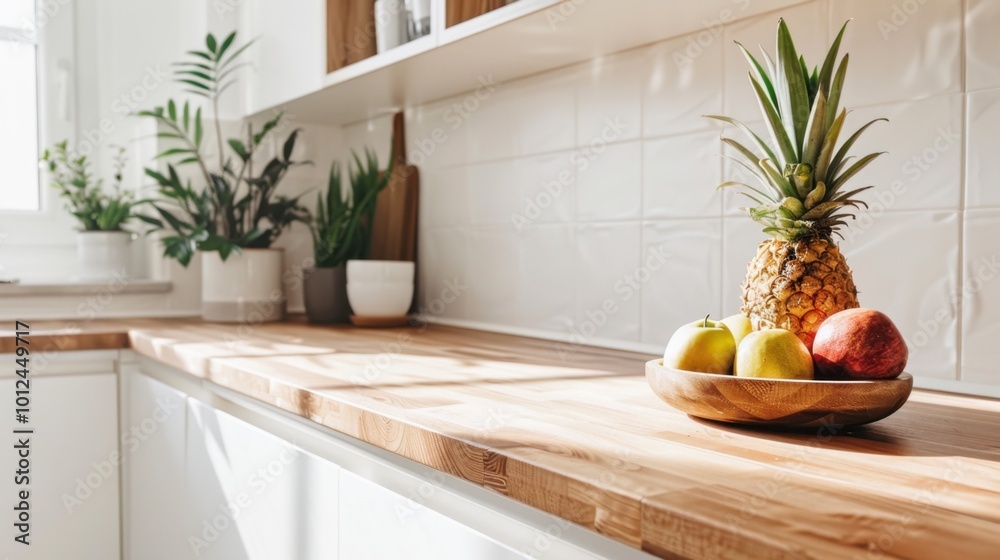 Bright Kitchen with Fresh Fruits and Plants Bright Kitchen with Fresh Fruits and Plants