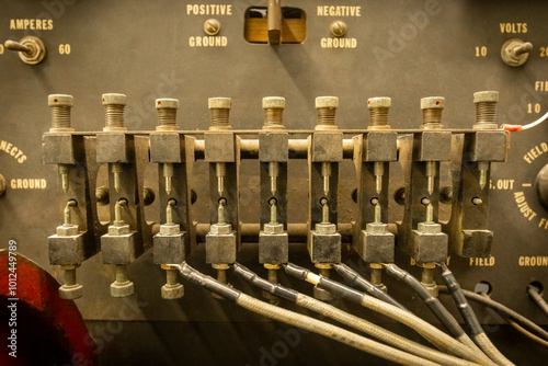 Magneto Testing Machine set up and ready for troubleshooting. Electrical tester with wires and points set to precise measurements. Used in aviation airplane and automotive maintenance