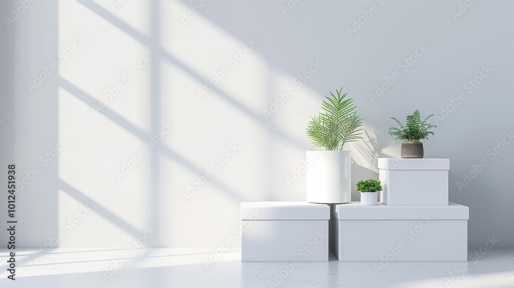 Modern Indoor Plant Arrangement with White Boxes Modern Indoor Plant Arrangement with White Boxes